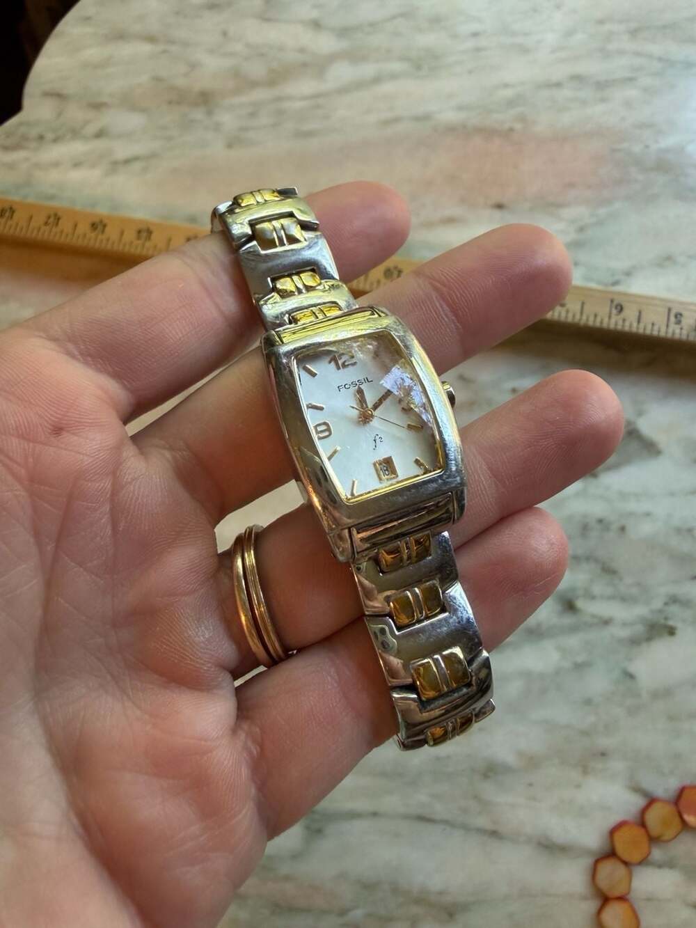 Fossil F2 ES-9556 Two Tone Stainless Steel Rectangle Women's Watch